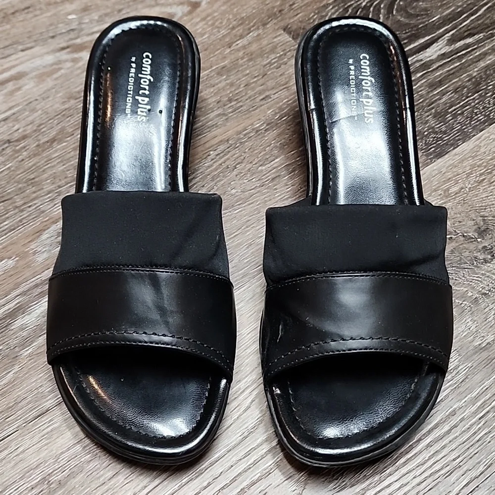 Predictions Comfort Plus Black Slide Open Toe Wedge Sandals